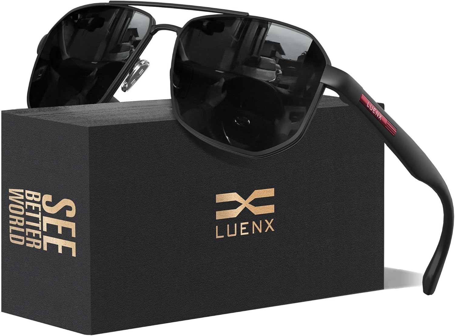 LUENX Square Aviator Polarized Sunglasses