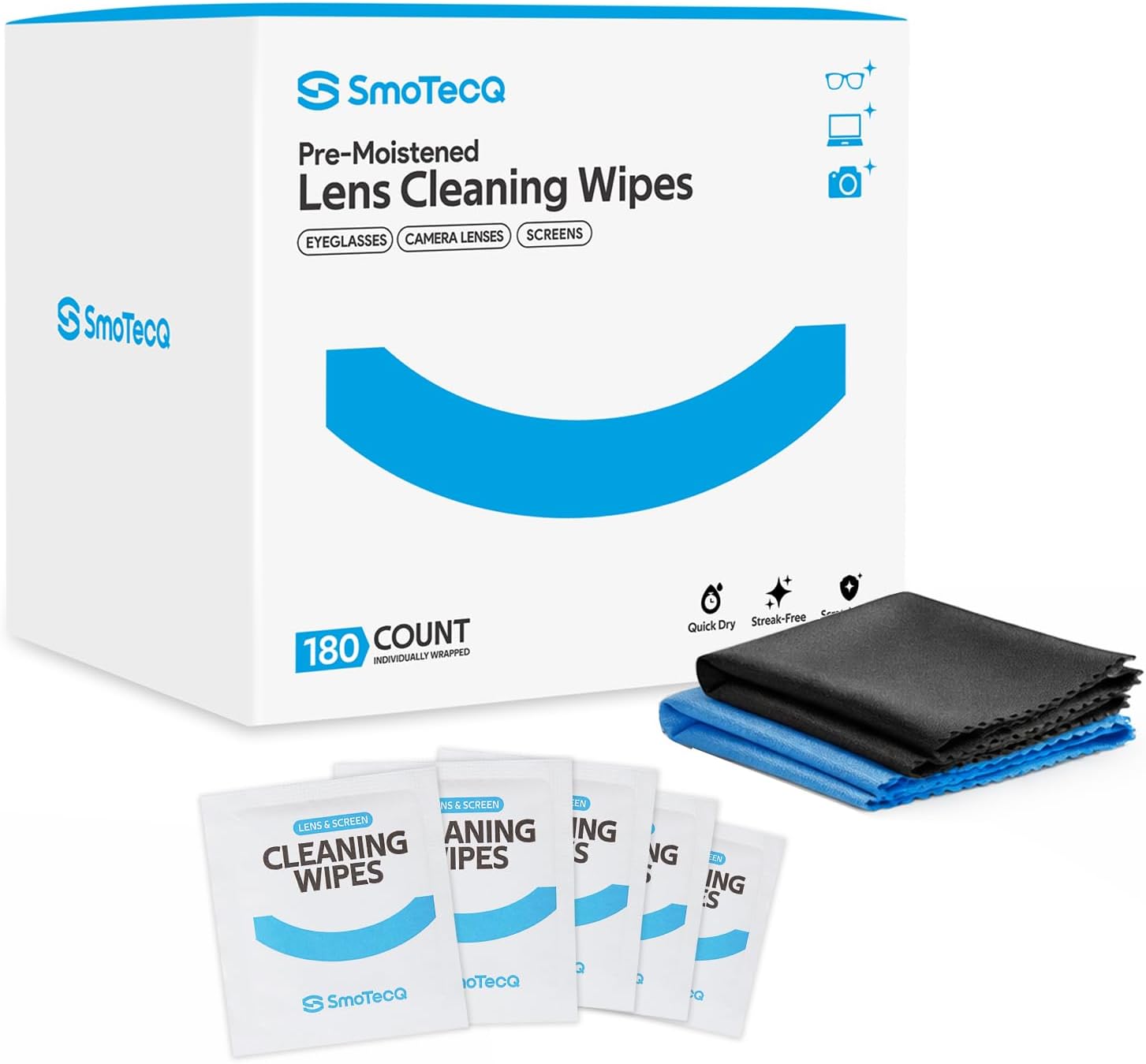 SmoTecQ Lens Cleaning Wipes 180-Count Kit